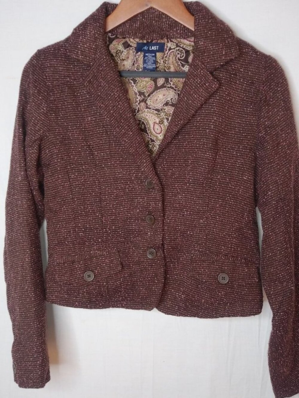 At Last M Tweed Sparkle Academia Fitted Waist Coat Blazer Jacket in Mauve